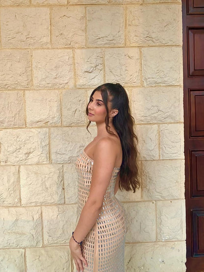 Rhinestone Tube Mirror Maxi Dress