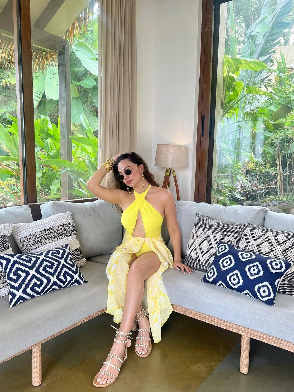 Halterneck Cutout Swimsuit & Skirt Coord Set