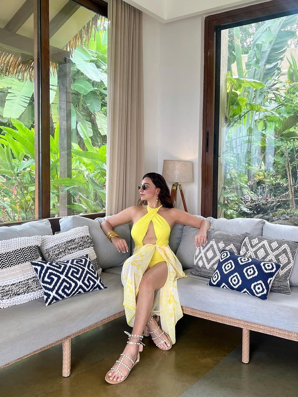 Halterneck Cutout Swimsuit & Skirt Coord Set