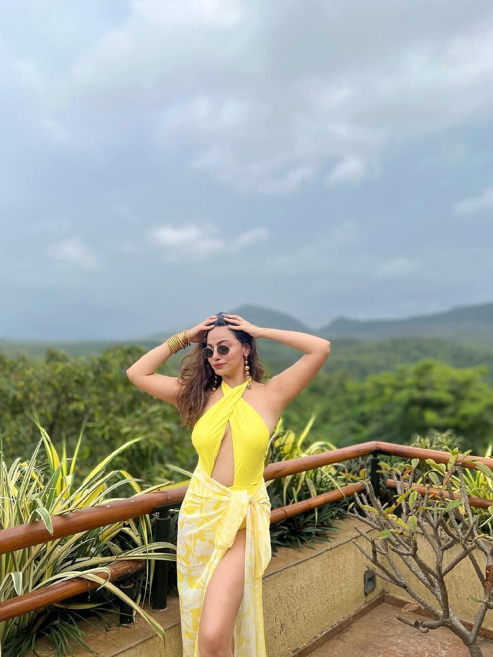 Halterneck Cutout Swimsuit & Skirt Coord Set