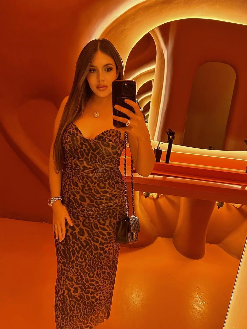 Animal/ Black Print Spaghetti Strap Ruched Dress