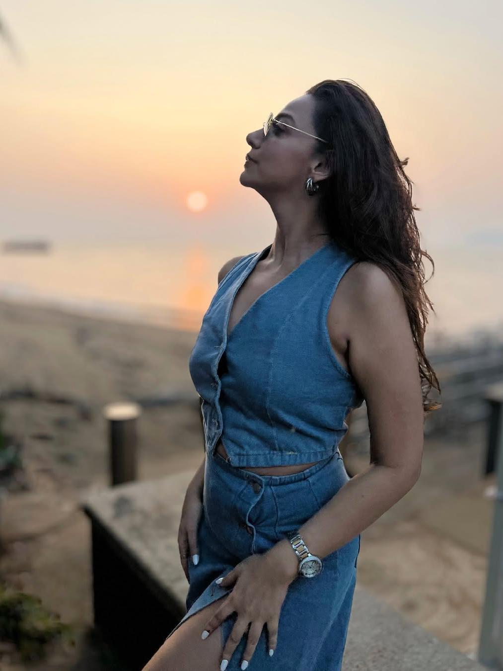 Denim Vest Waist Coat & Slit Skirt Coord Set