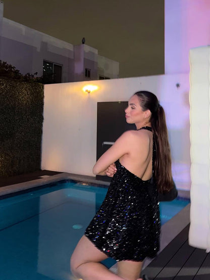 Halterneck Sequins Backless  Dress
