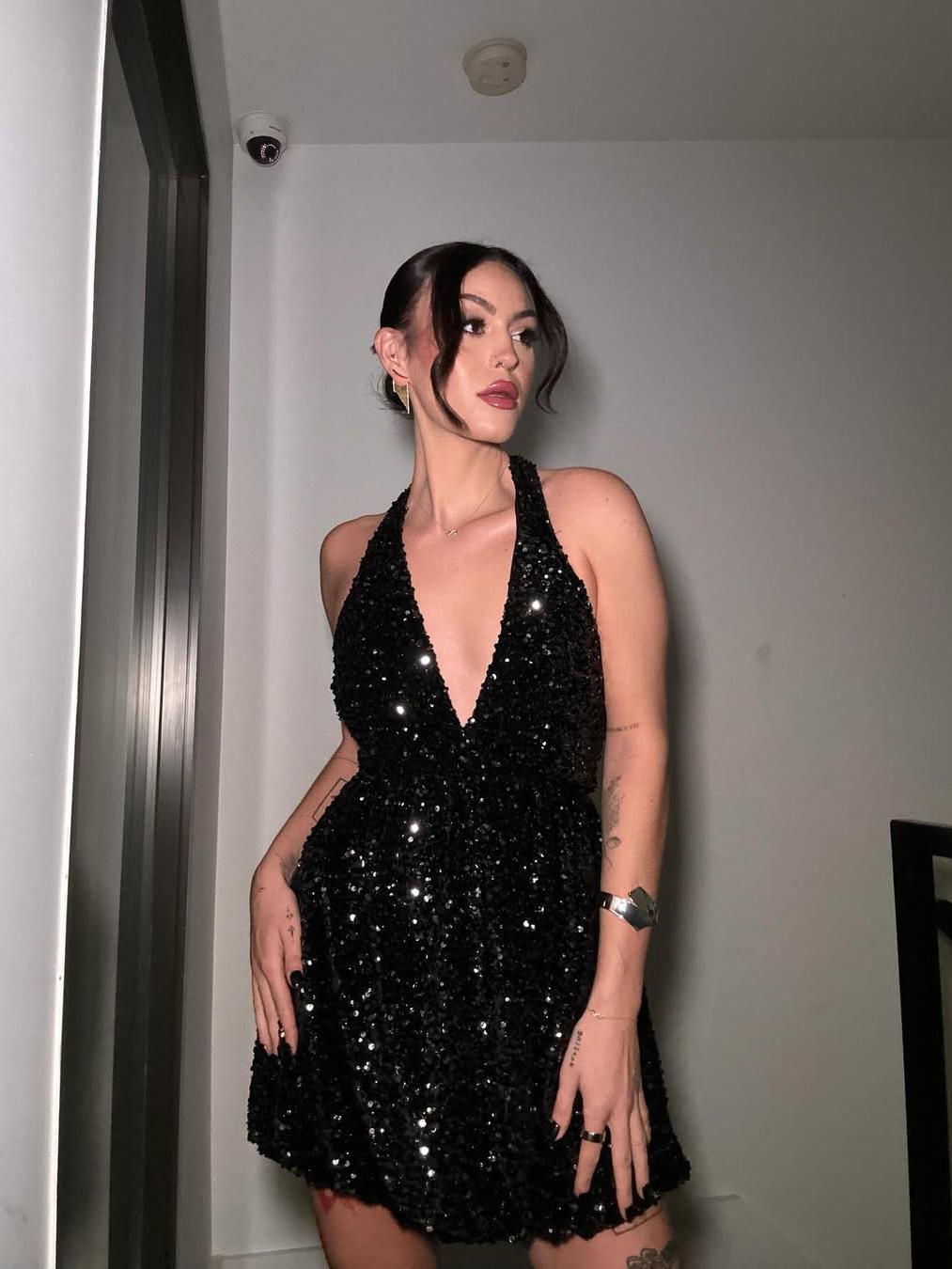 Halterneck Sequins Backless  Dress