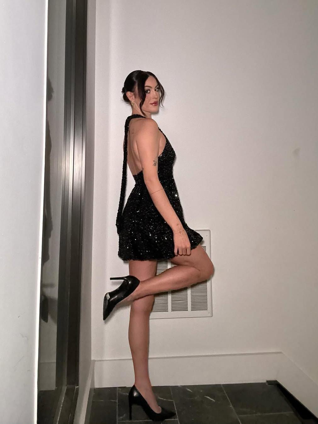 Halterneck Sequins Backless  Dress
