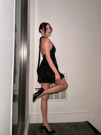 Halterneck Sequins Backless  Dress