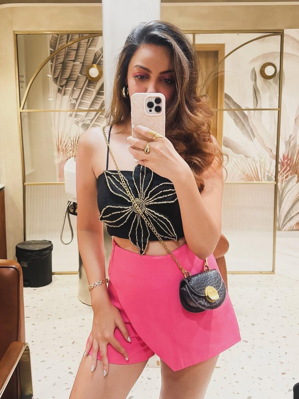 Beaded Flower Applique Spaghetti Strap Crop Top