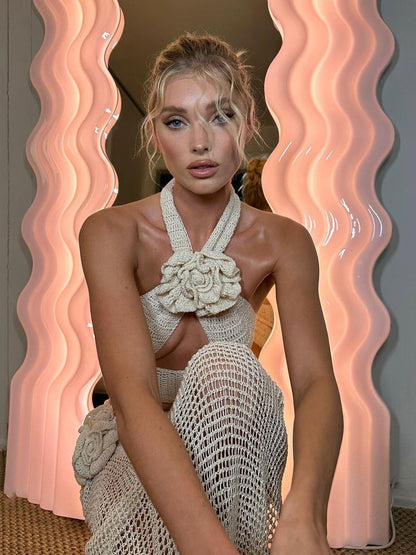 Cutout Crop Top & Sheath Slit Skirt Coord Set