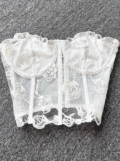 Rose Lace Corset Tube Top