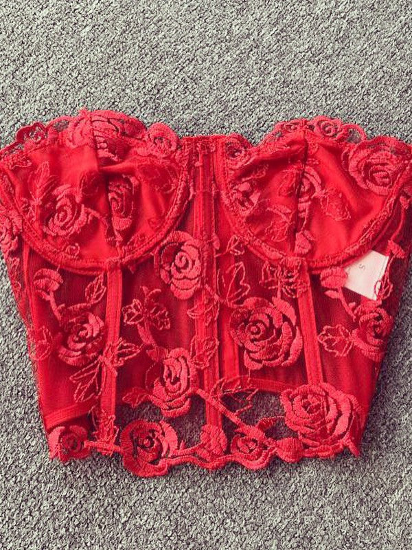 Rose Lace Corset Tube Top