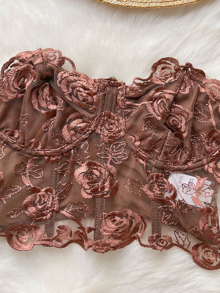 Rose Lace Corset Tube Top