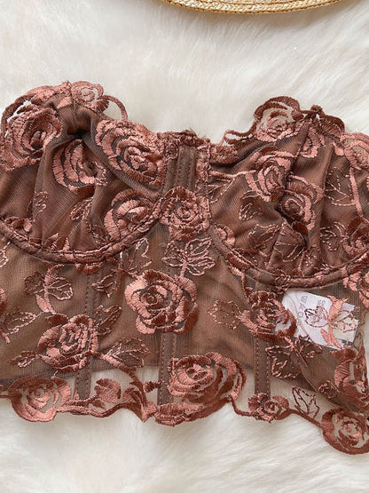 Rose Lace Corset Tube Top
