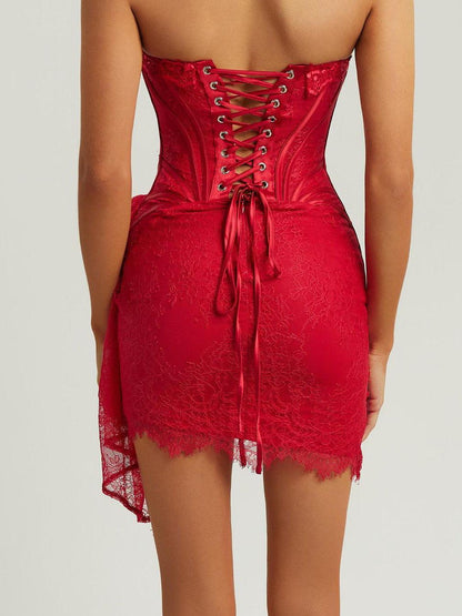Off Shoulder Lace Boning Corset Tube Dress