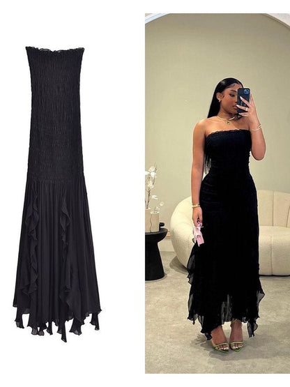 Black Bandeau Tube Frill Dress