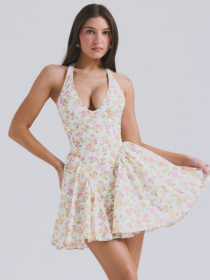 Halterneck Ruffle Short Dress