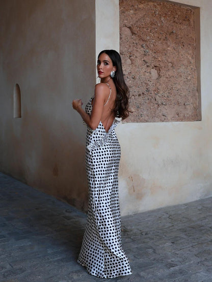 Polka Dot Spaghetti Strap Ruffle Maxi Dress