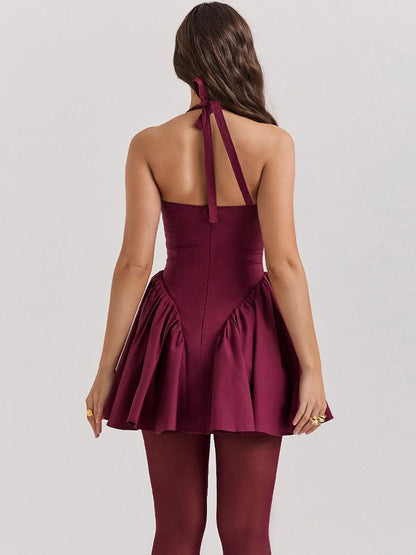Halterneck Ruffle Short Dress