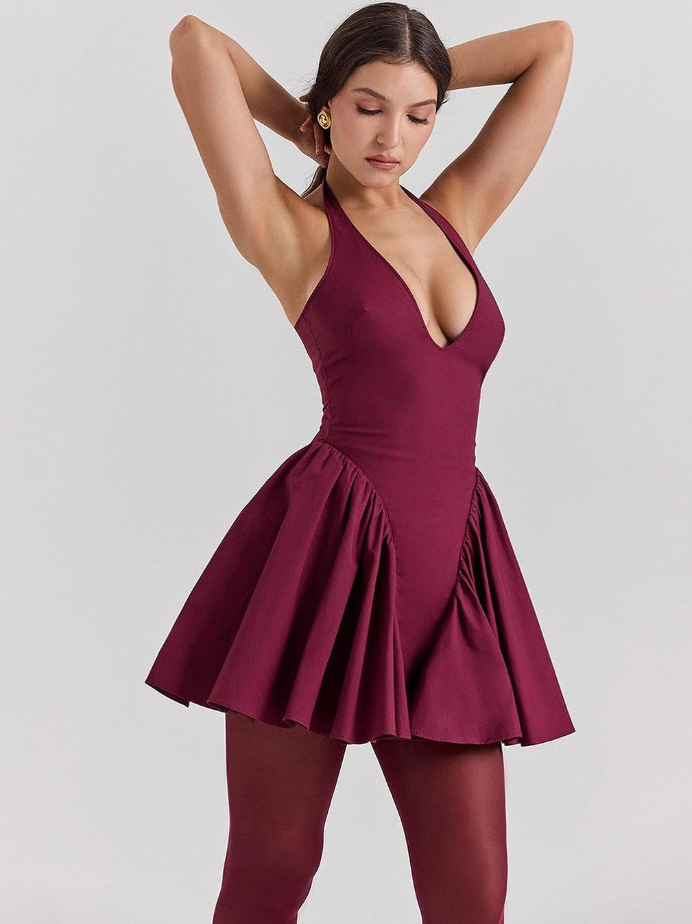 Halterneck Ruffle Short Dress