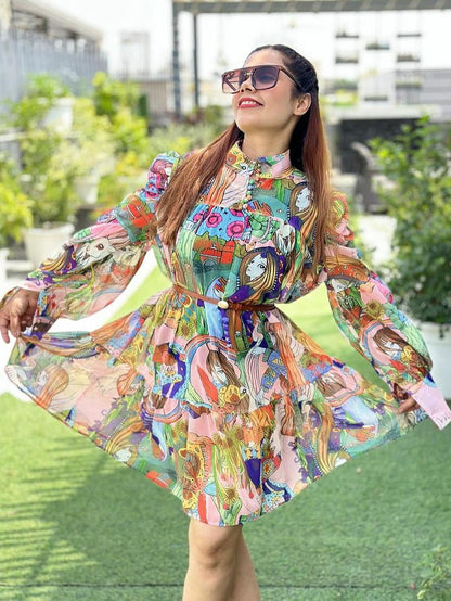 Abstract Printed Short Dress