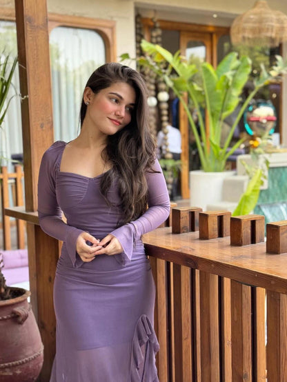 Ruffle Sheath Ruched Maxi Dress