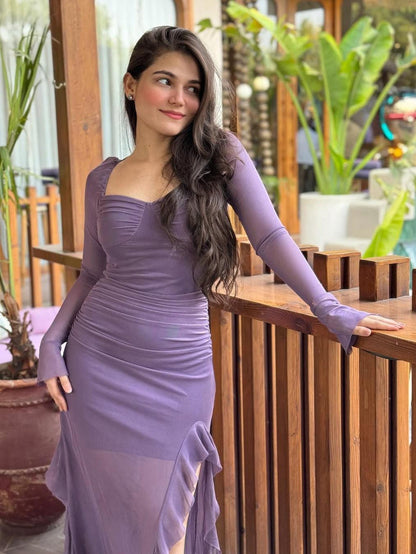 Ruffle Sheath Ruched Maxi Dress