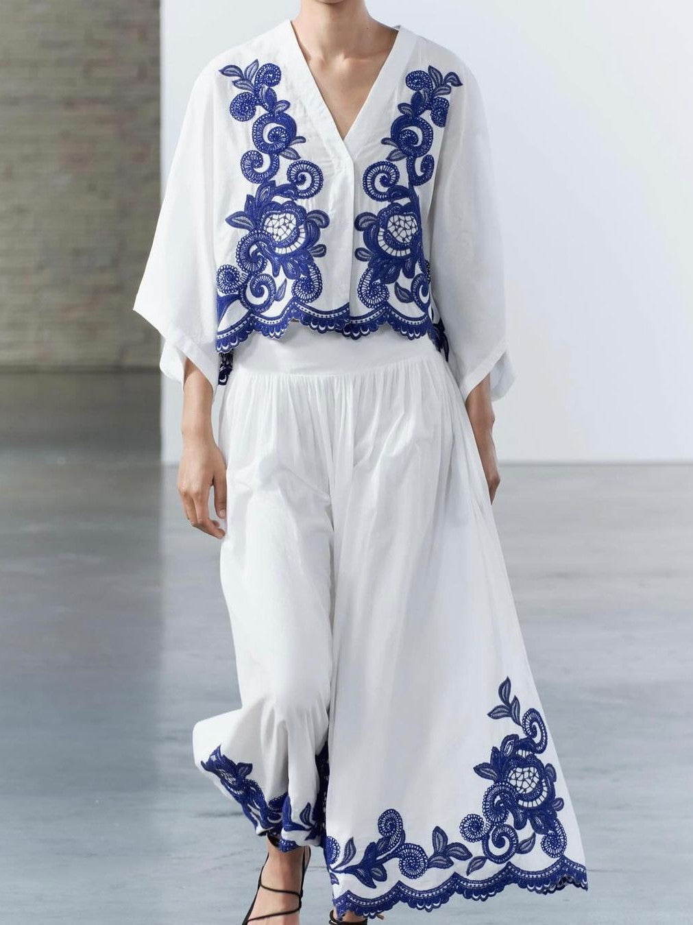 Embroidered Blouse & Skirt Coord Set