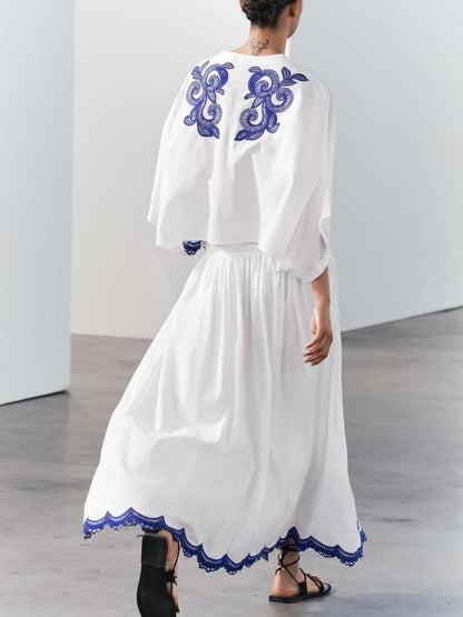 Embroidered Blouse & Skirt Coord Set