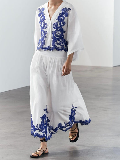 Embroidered Blouse & Skirt Coord Set