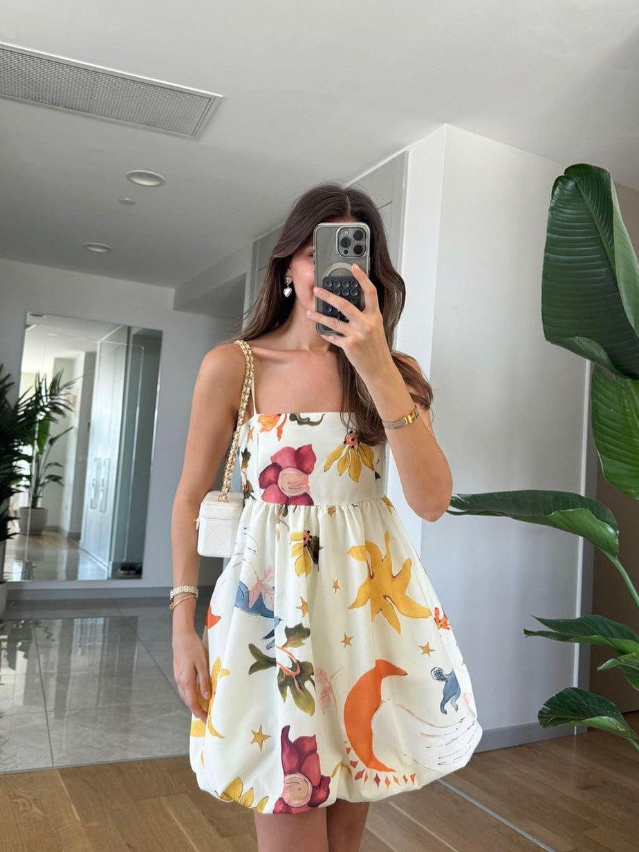 Siya Spagetti Strap Floral Short Dress