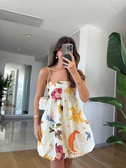 Siya Spagetti Strap Floral Short Dress