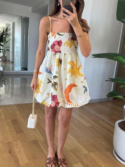 Siya Spagetti Strap Floral Short Dress