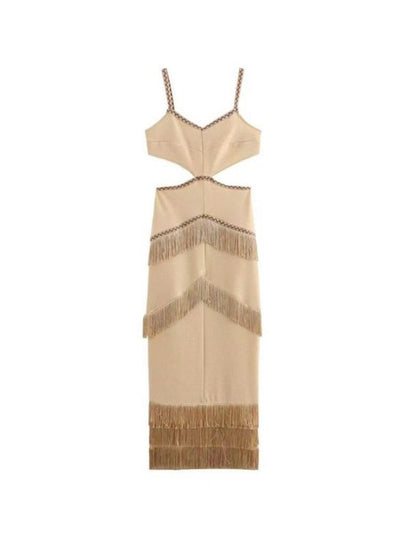 Spaghetti Strap Cutout Tassel Dress