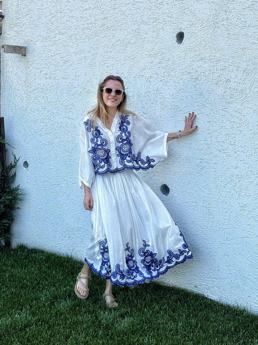 Embroidered Blouse & Skirt Coord Set