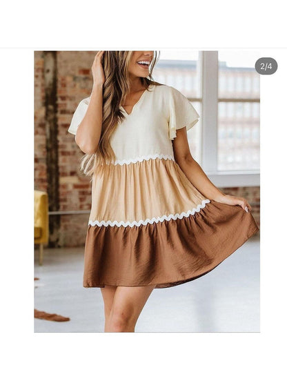 V neck Tricolour Summer Dress