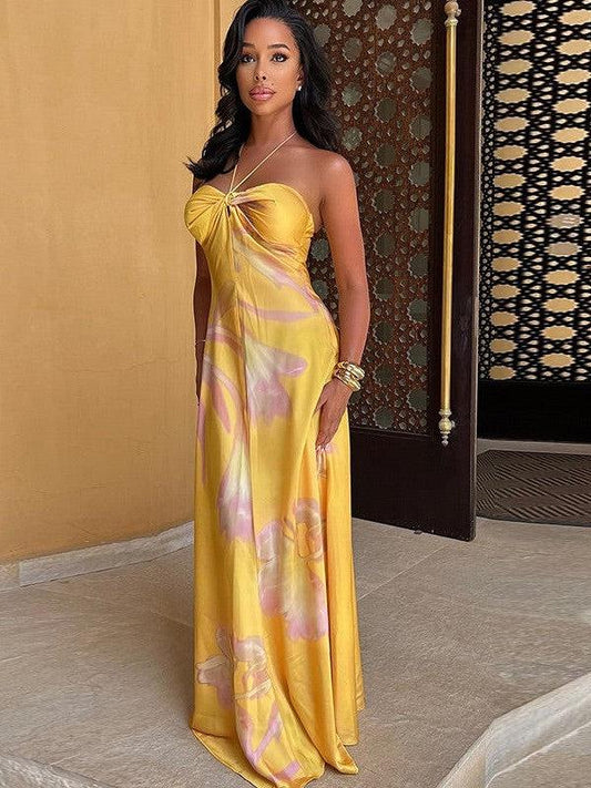 Printed Halterneck Tube Maxi Dress
