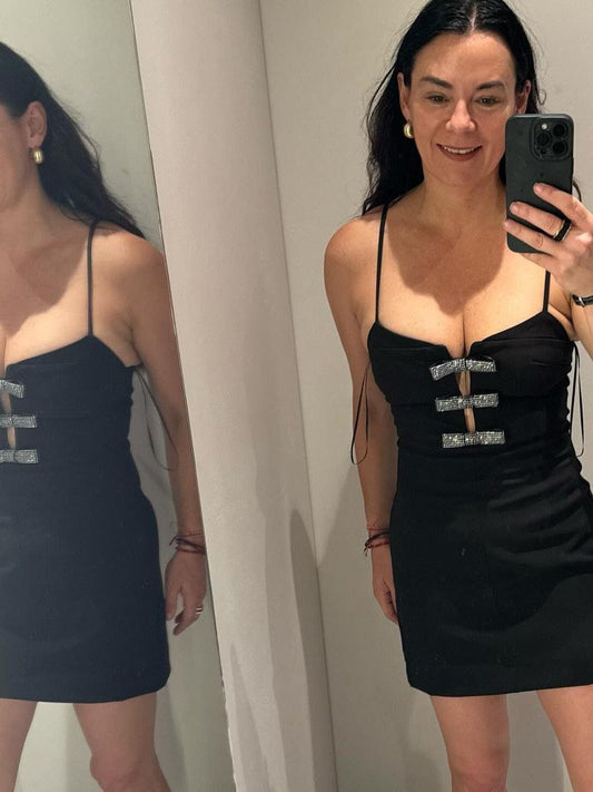 Bow Applique Spaghetti Strap Short Dress