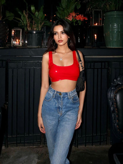 PU Leather Crop Tank Top