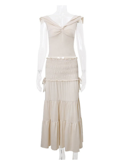 Ruffle Deep Neck Crop Top & Skirt Coord Set