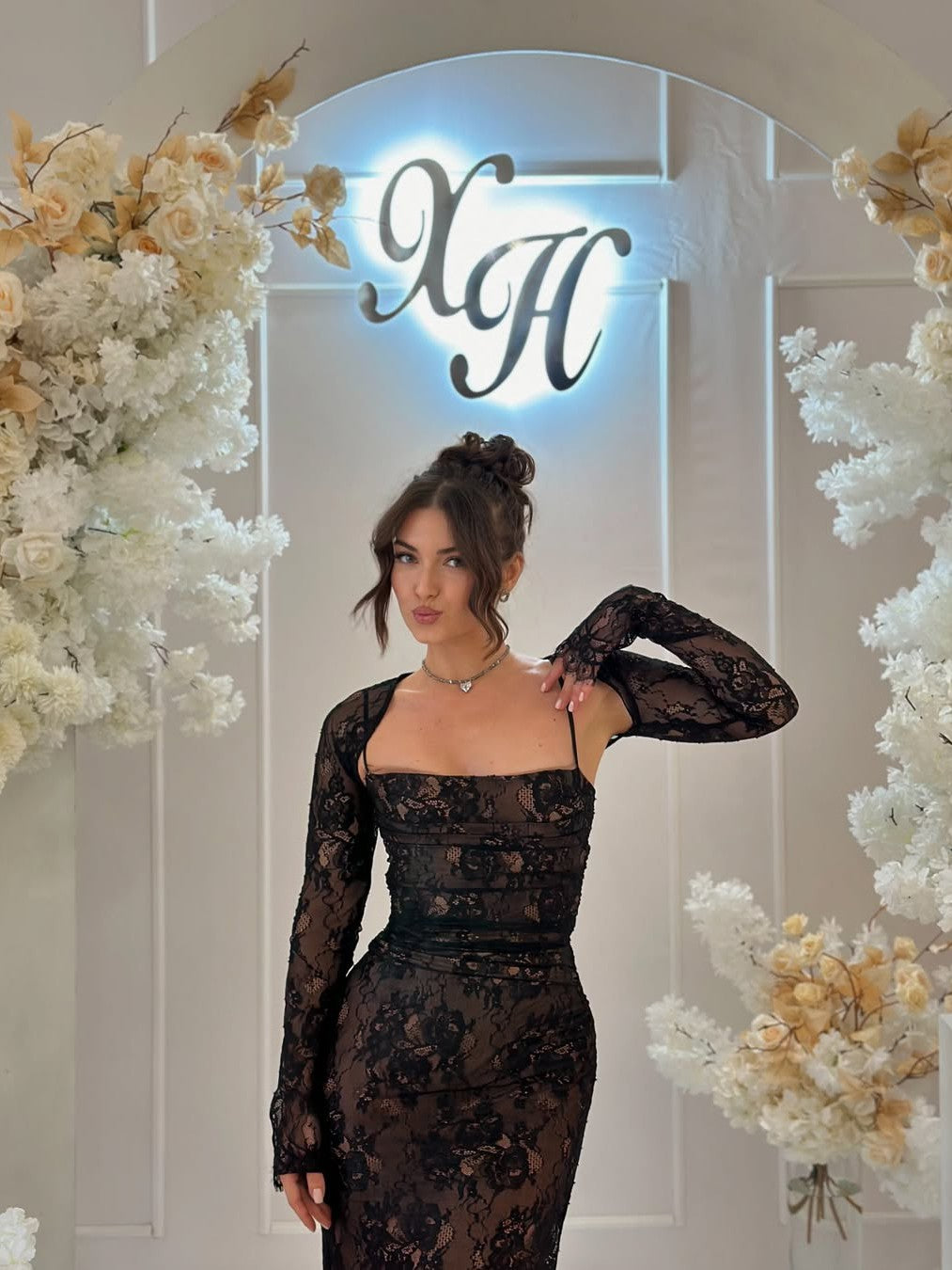 Mesh Lace Spaghetti Strap Maxi Dress With Shrug