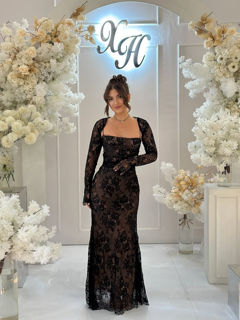 Mesh Lace Spaghetti Strap Maxi Dress With Shrug