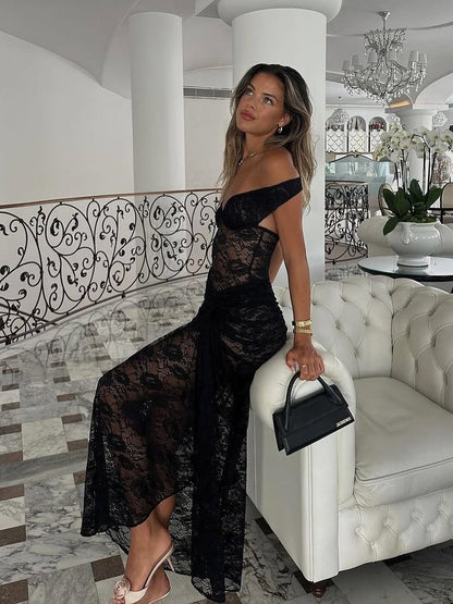 See Through Lace Bodysuit & Ruched Skirt Coord Set