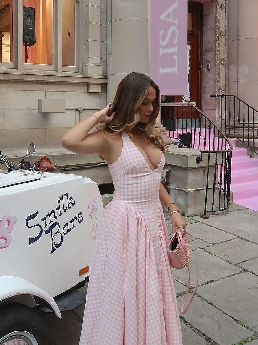 Gingham Print Tied Halterneck Midi Dress