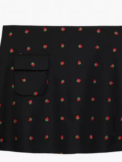 Strawberry Printed Blazer & Short Skirt Coord Set