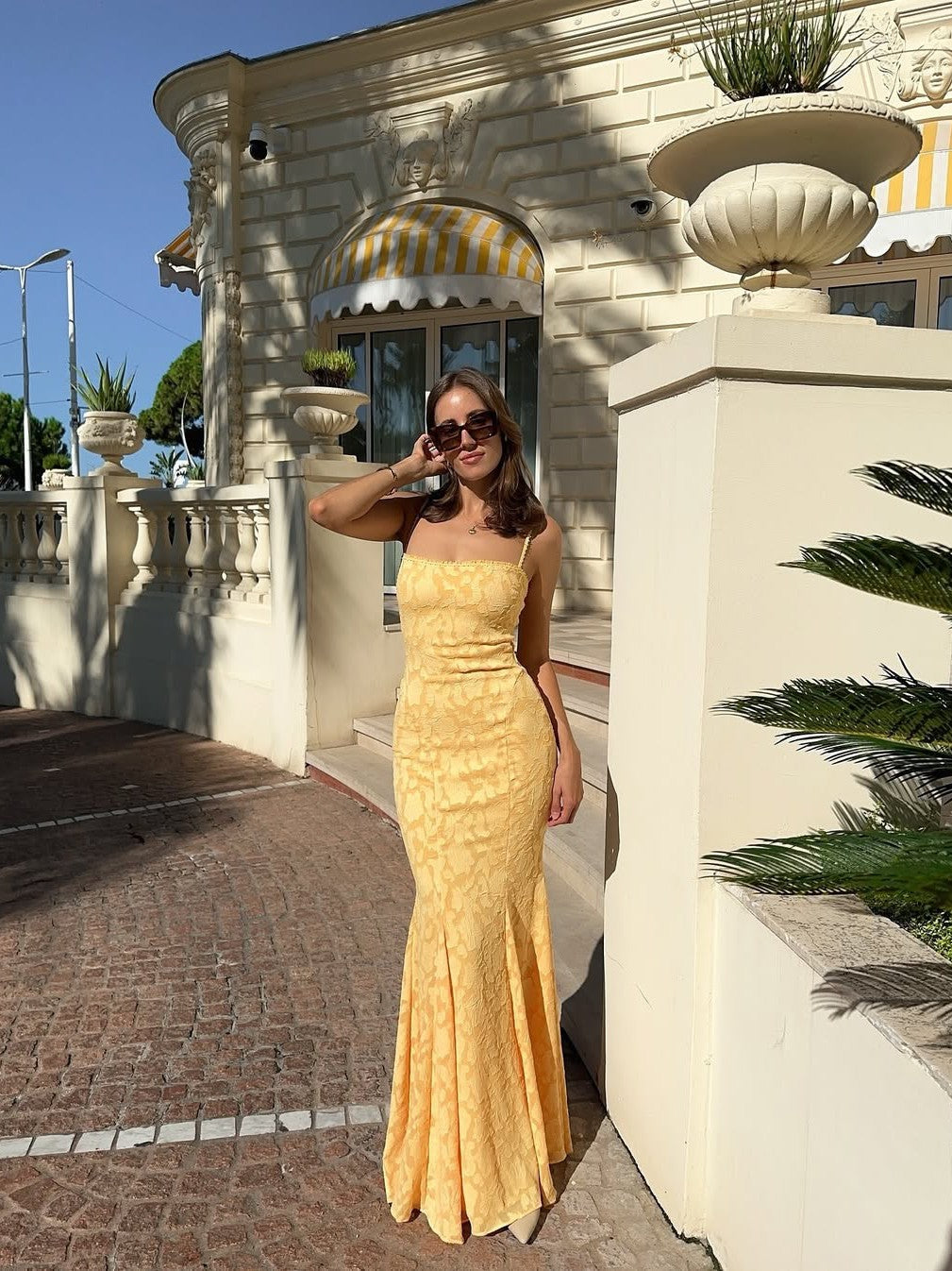 Tied Lace Strap Mermaid Maxi Dress