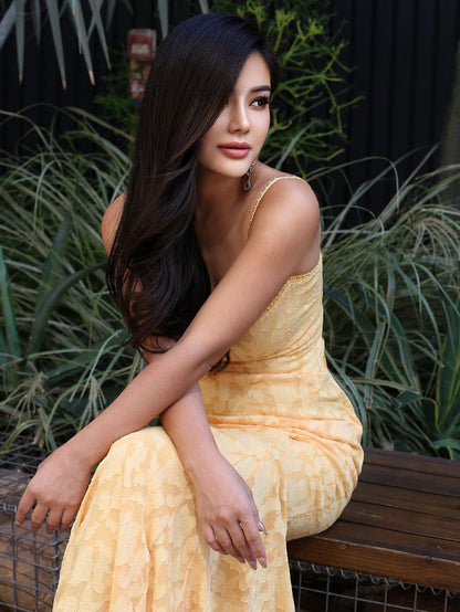 Tied Lace Strap Mermaid Maxi Dress