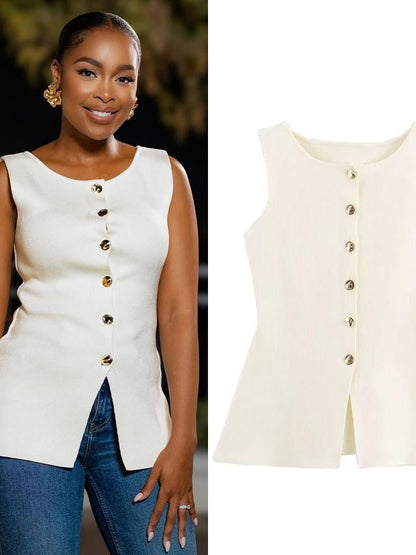 Sleeveless Button-up Vest Top