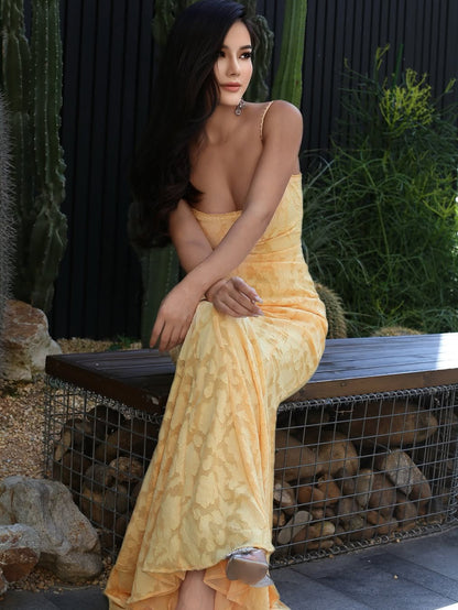 Tied Lace Strap Mermaid Maxi Dress