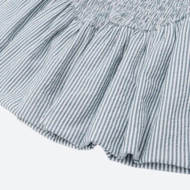 Halter Neck Smocked Bow Stripe Ruched Flare Mini Dress