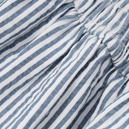 Halter Neck Smocked Bow Stripe Ruched Flare Mini Dress