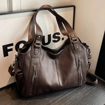 Contrasting Color High-Quality Zipper Shoulder Bag